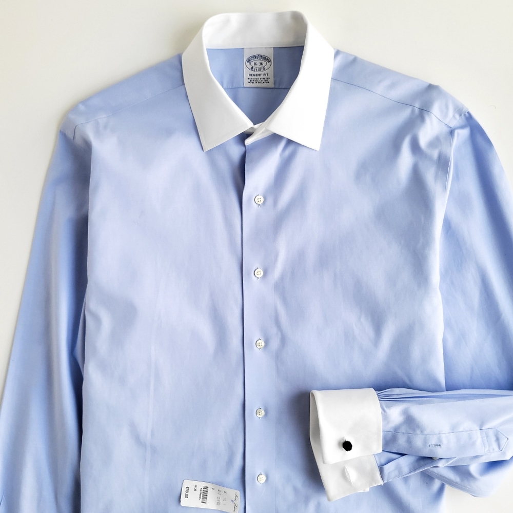 NEW Brooks Brothers White Cuff Collar Dress Shirt Blue Regent